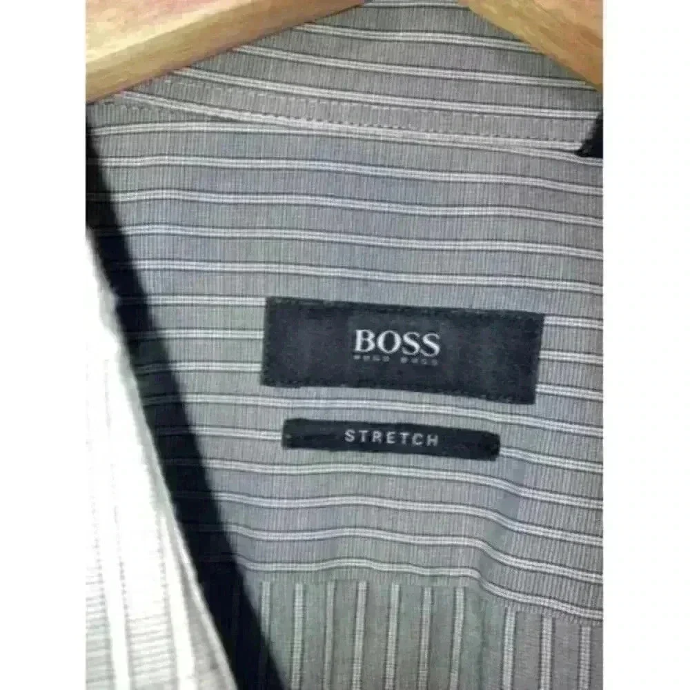HUGO BOSS Long Sleeve Shirt Stretch Grey Striped Collar Dress Shirt 15 3/4 40 - Picture 4 of 12